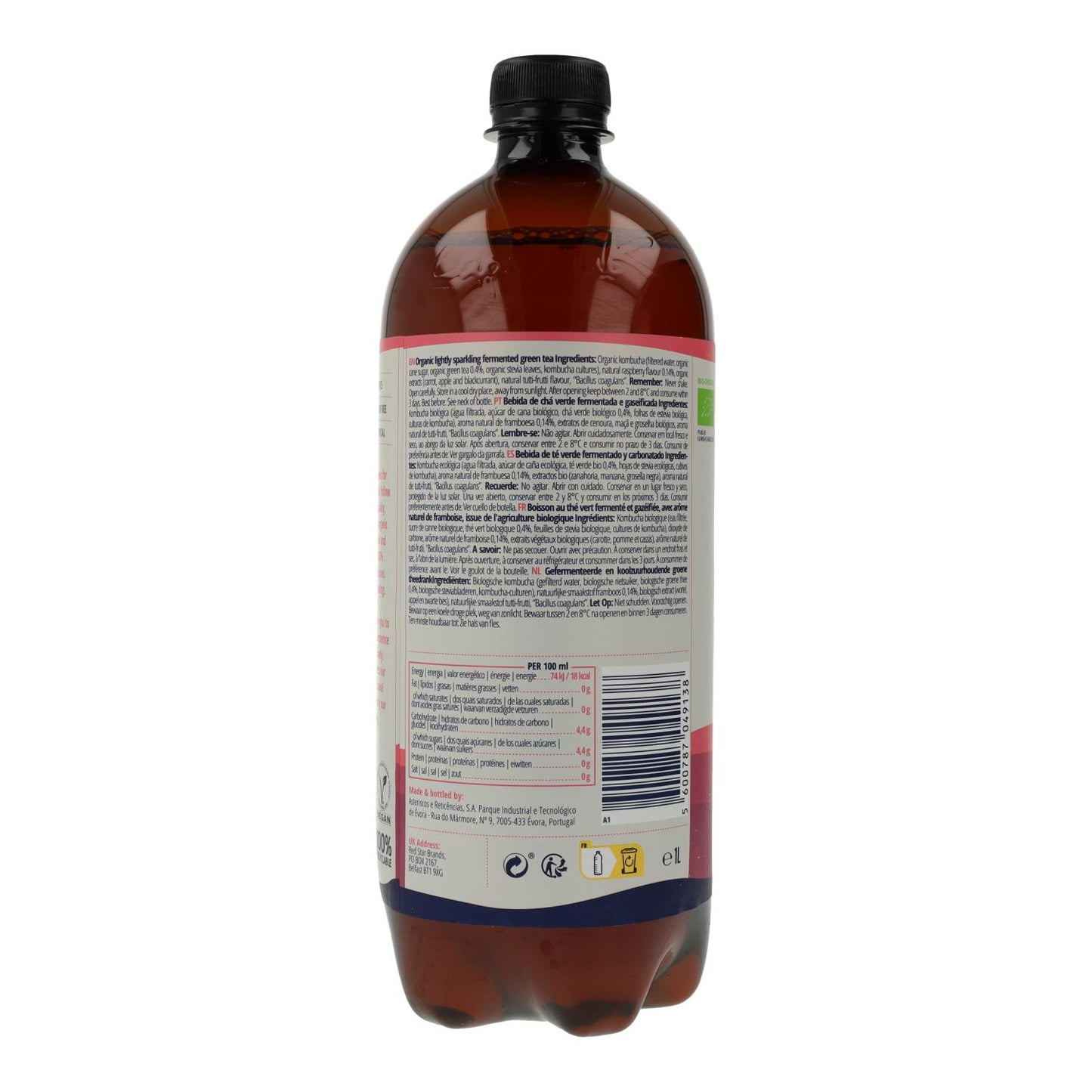 Bebida Kombucha BIO frambuesa Captain Kombucha 400 ml