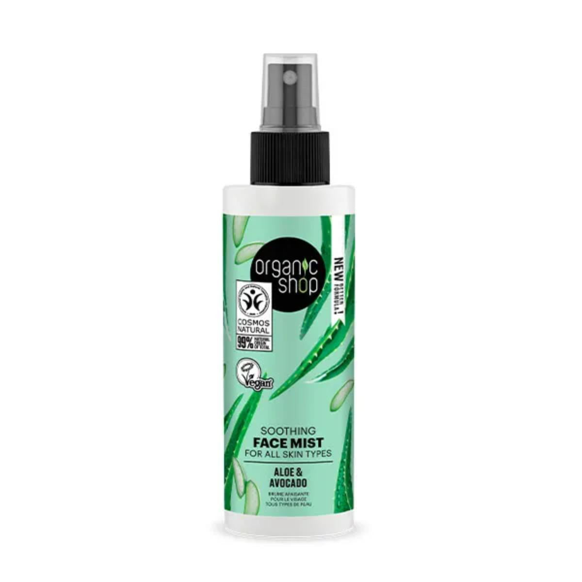 Bruma facial calmante para todo tipo de piel aguacate y aloe, Organic Shop 150 ml
