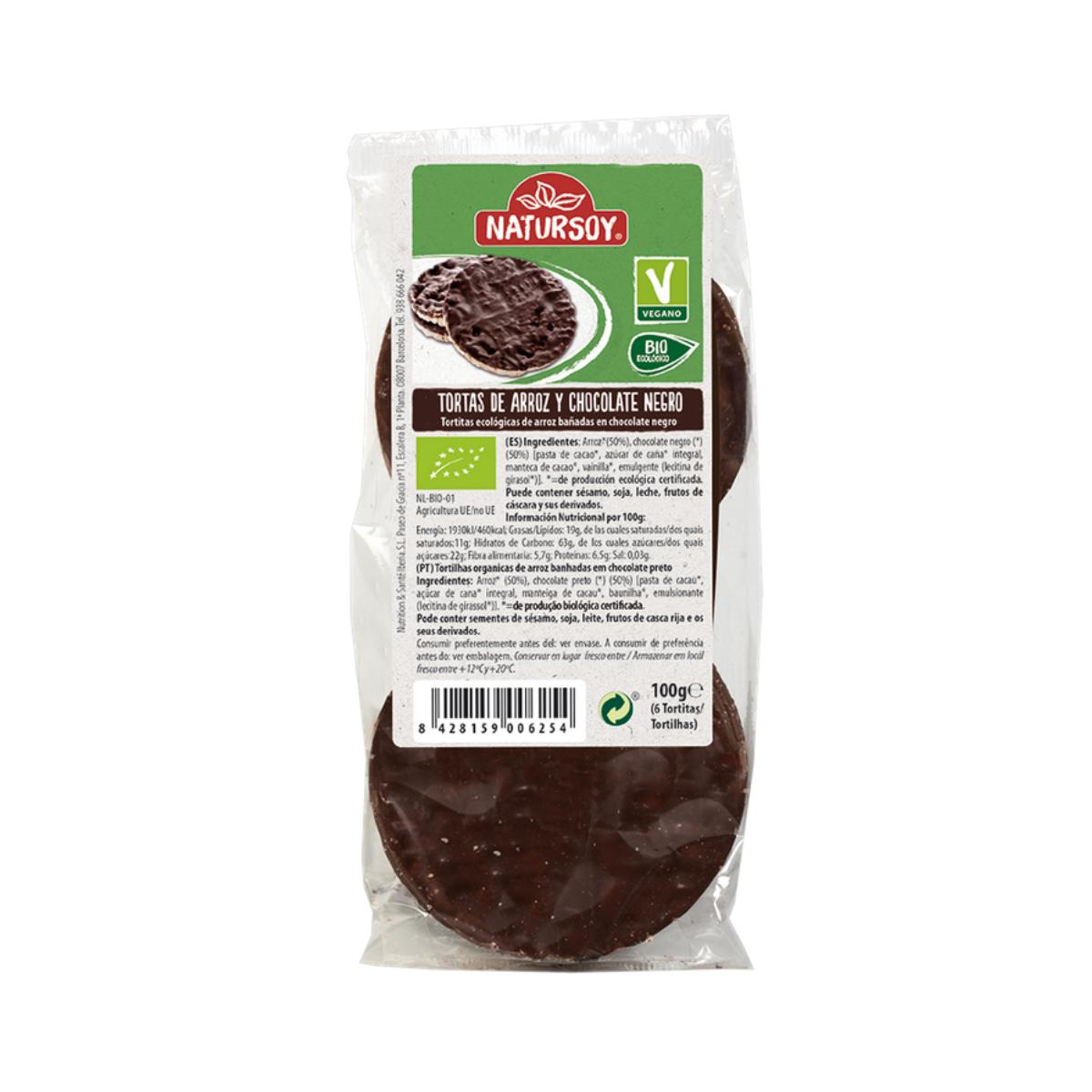 Tortitas Arroz con Chocolate Negro, 100 g. Natursoy