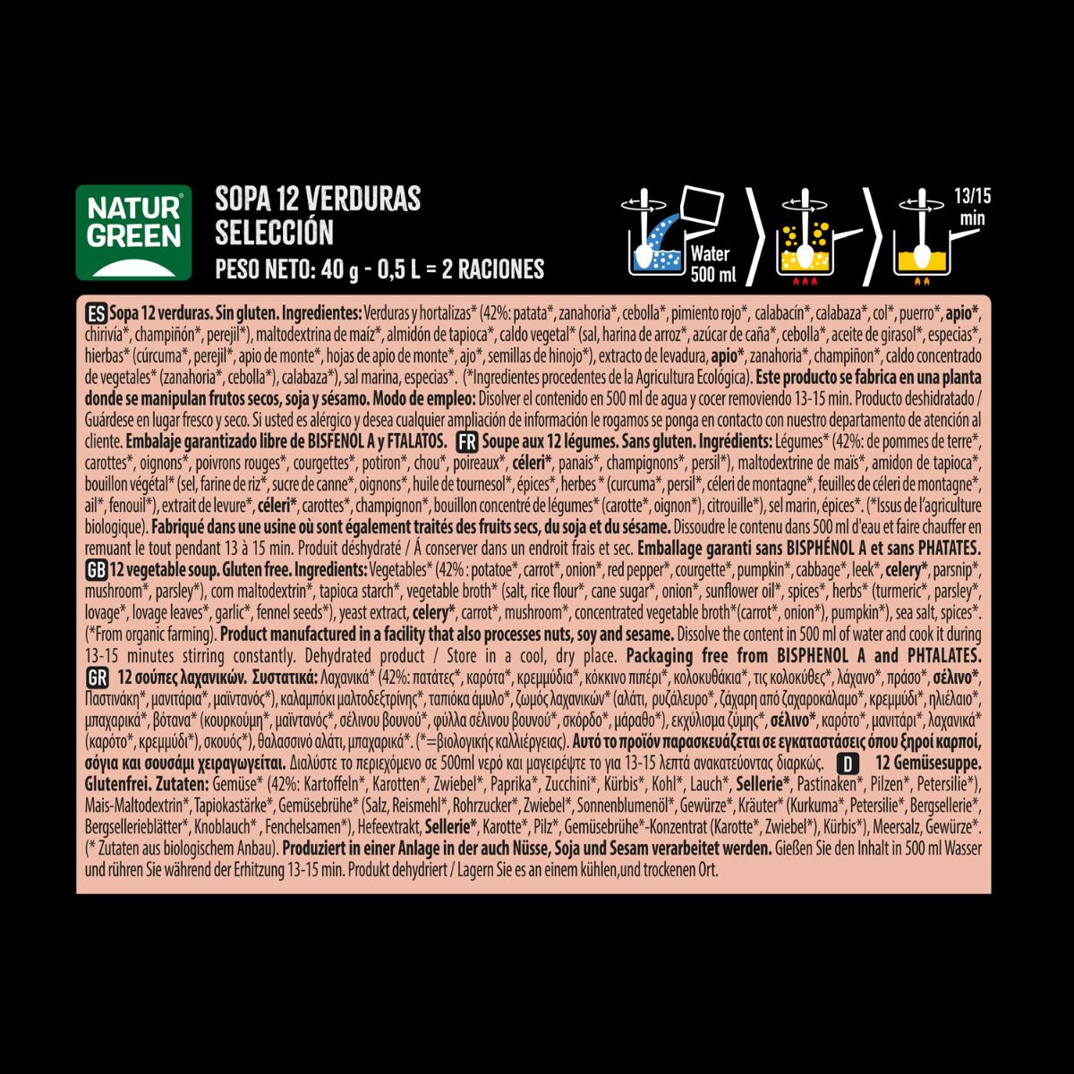 Sopa 12 Verduras Selección Naturgreen, 40g