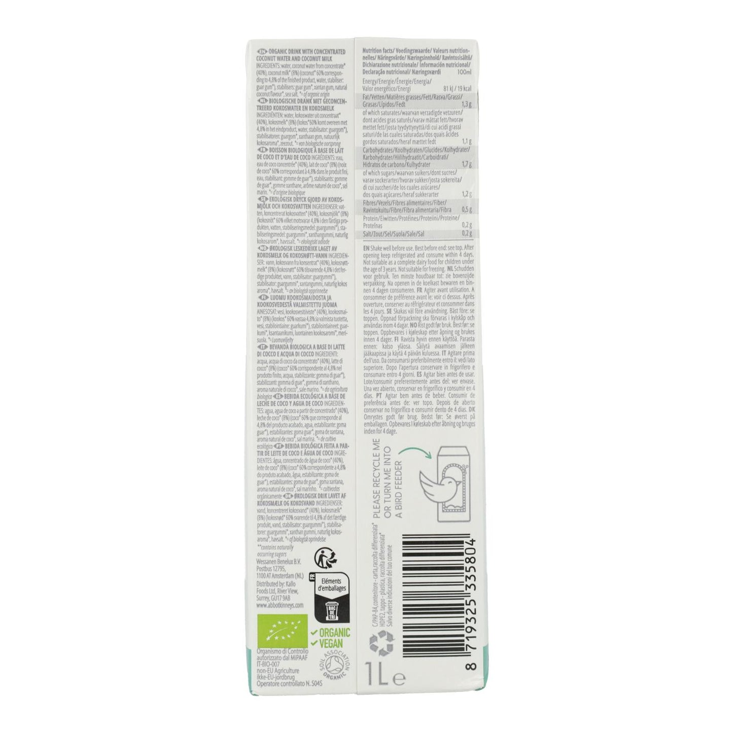 Pack 6x Bebida vegetal coco supreme Bio Abbot Kinney 1L