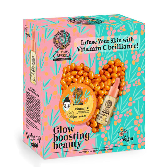 Set regalo de  Oblepikha c-Berrica «GLOW BOOSTING BEAUTY»:Parches para el contorno de ojos, 60 uds + Sérum energizante, 30 Ml