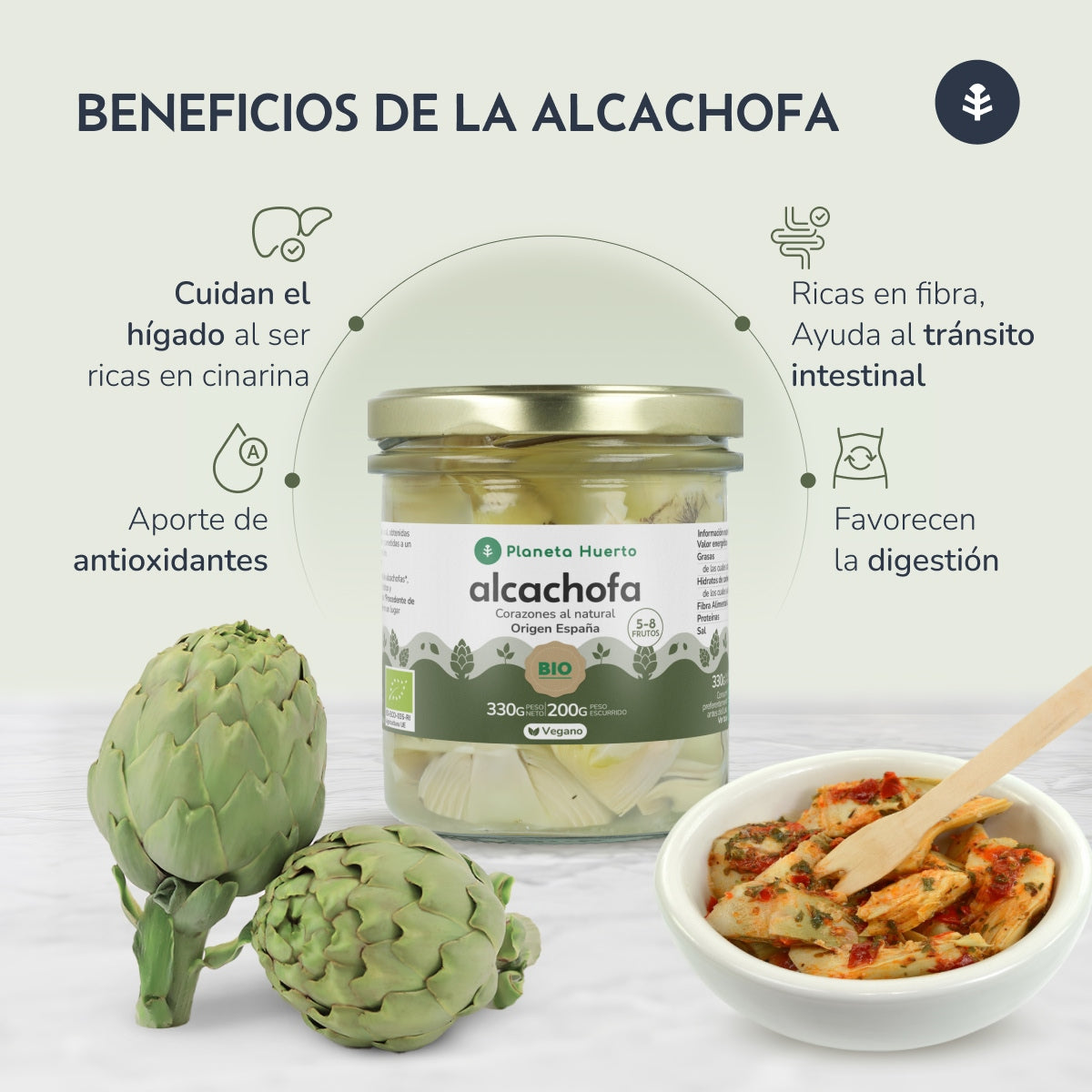 Alcachofa corazones ECO Planeta Huerto 330 g