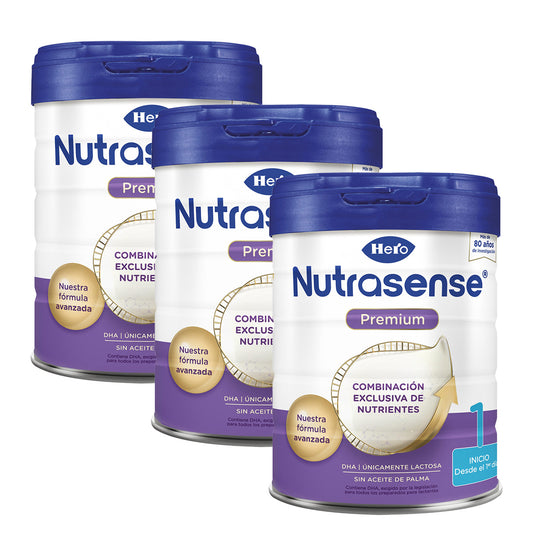 Pack 3x Leche Infantil Nutrasense Premium 1, Hero Baby, 800 g