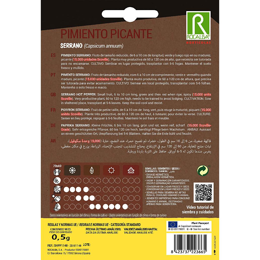 Semillas Pimiento Picante Serrano Rocalba