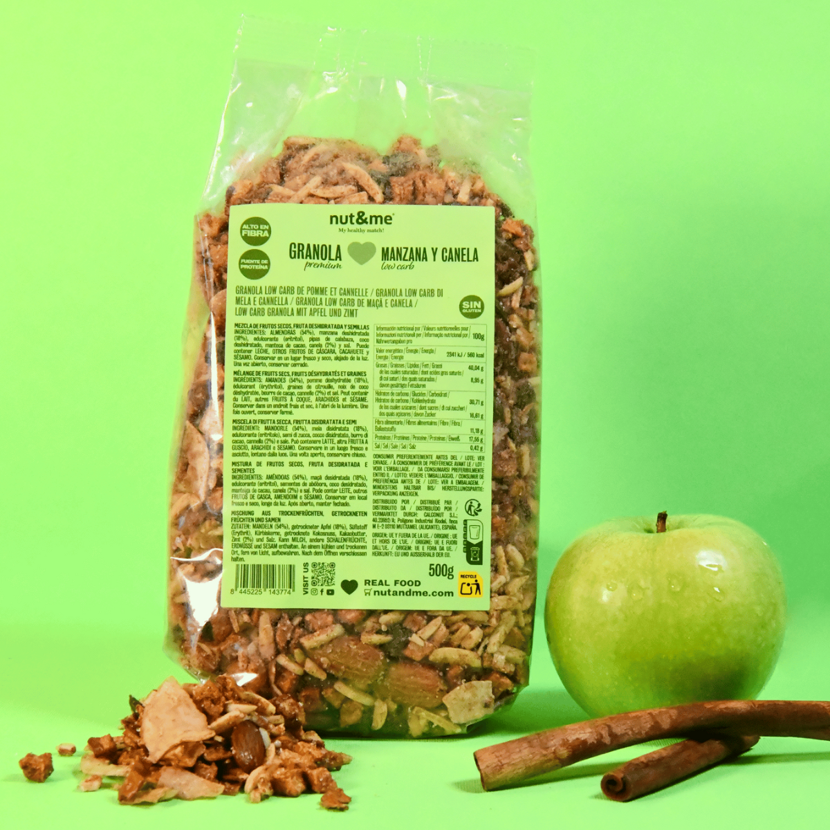 Granola low carb de manzana y canela 500 g Nut&me