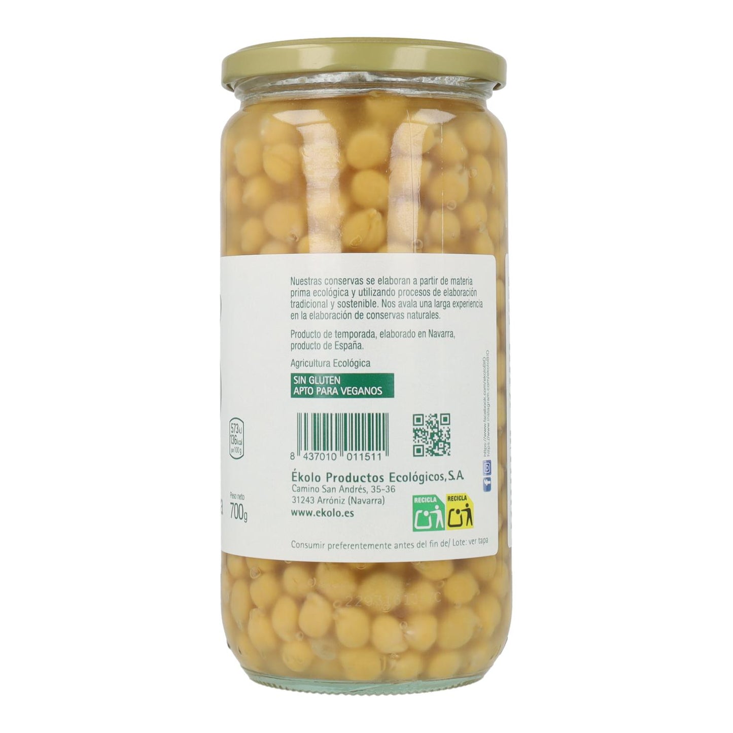 Garbanzos al Natural extra BIO Ékolo 700 g