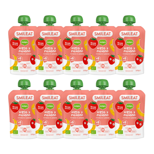 Pack 10 uds Pouch ECO Fresa y Plátano Smileat 100 g