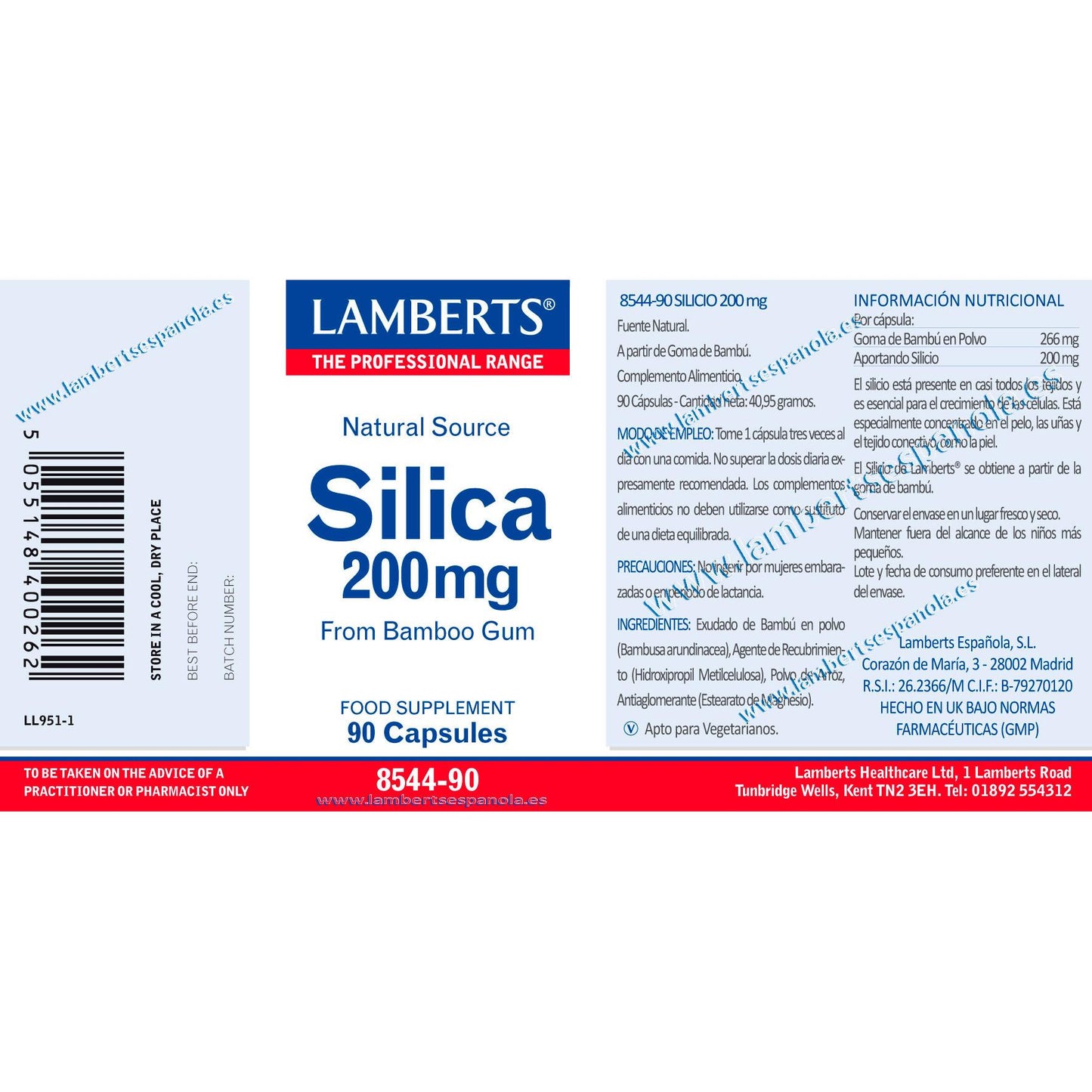 Silicio 90 cápsulas Lamberts 200mg