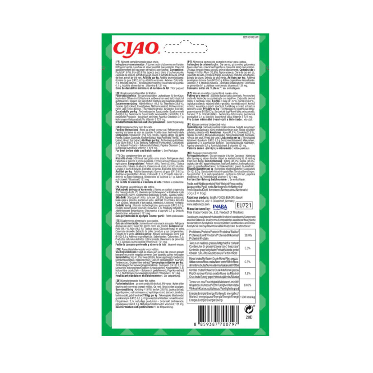 Churu Cat Bites receta de atún Snack para gatos 3 x 10 g