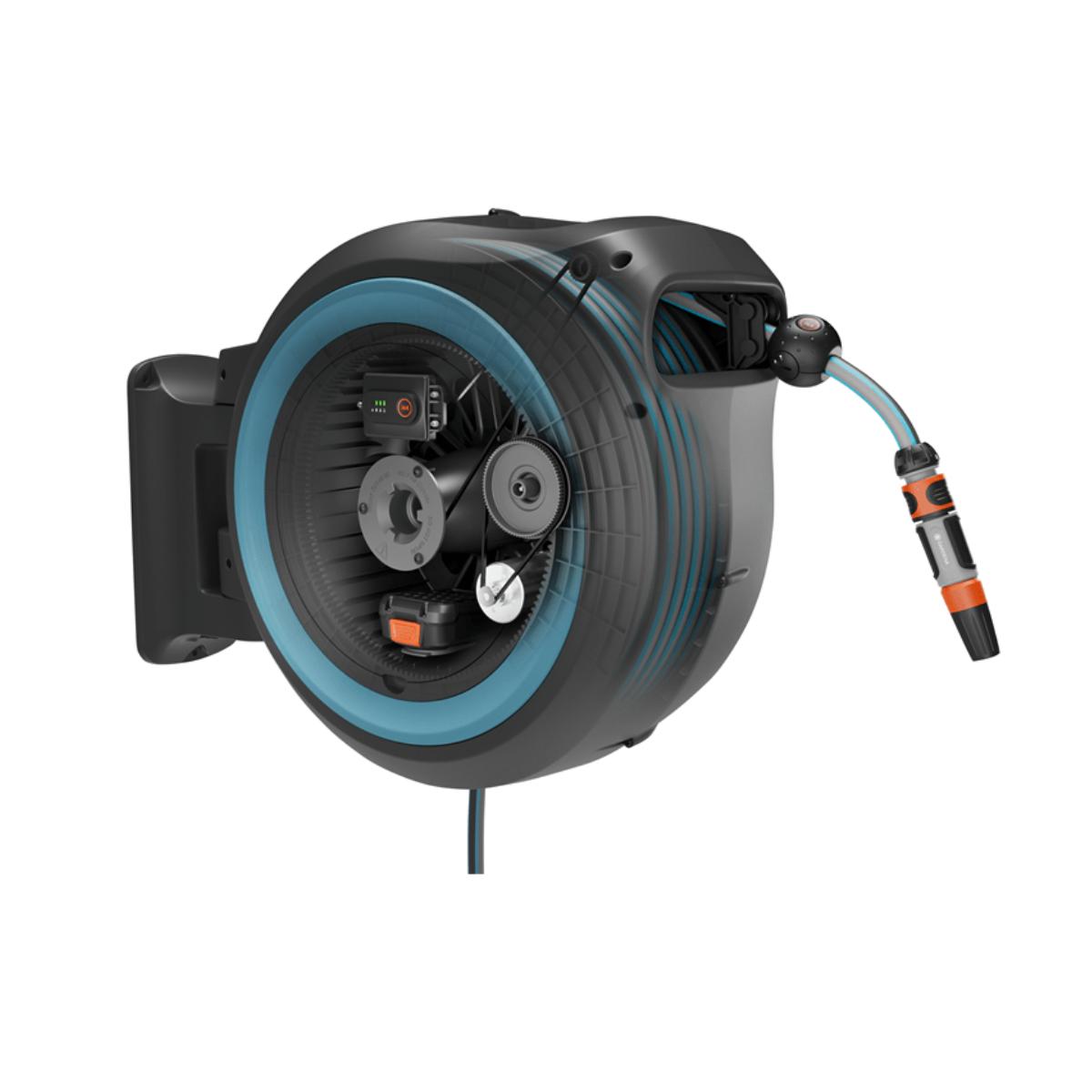 Portamanguera de pared a batería PowerRoll XL 35 m Gardena