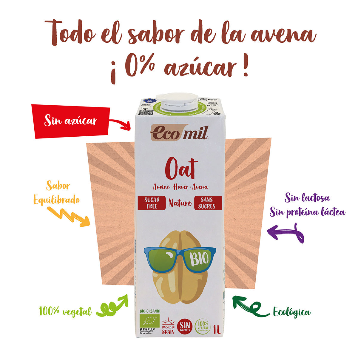 Bebida Vegetal de Avena Sin Azúcar Bio ECOMIL 1 L