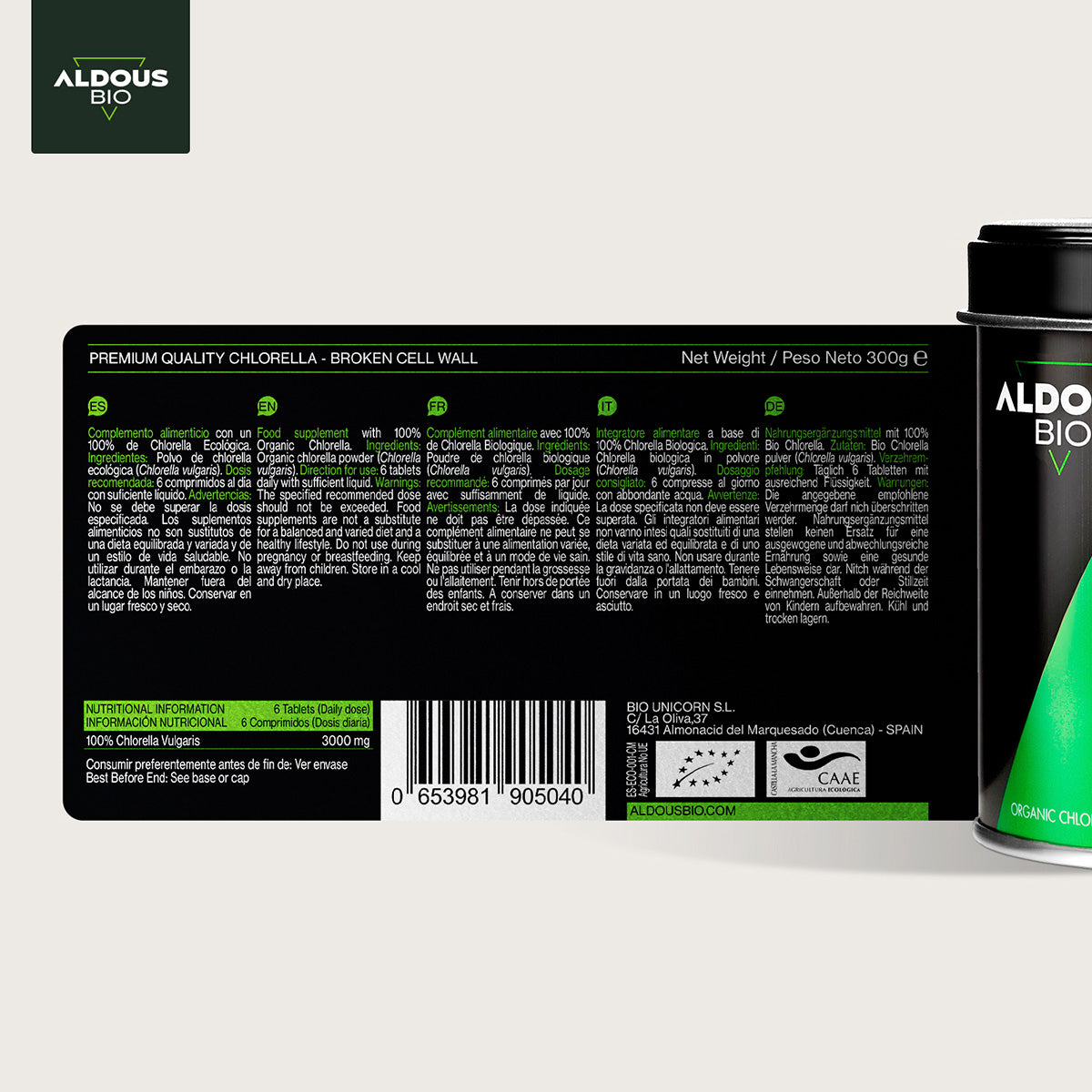 Chlorella Ecológica Premium, Aldous Bio, 600 comprimidos