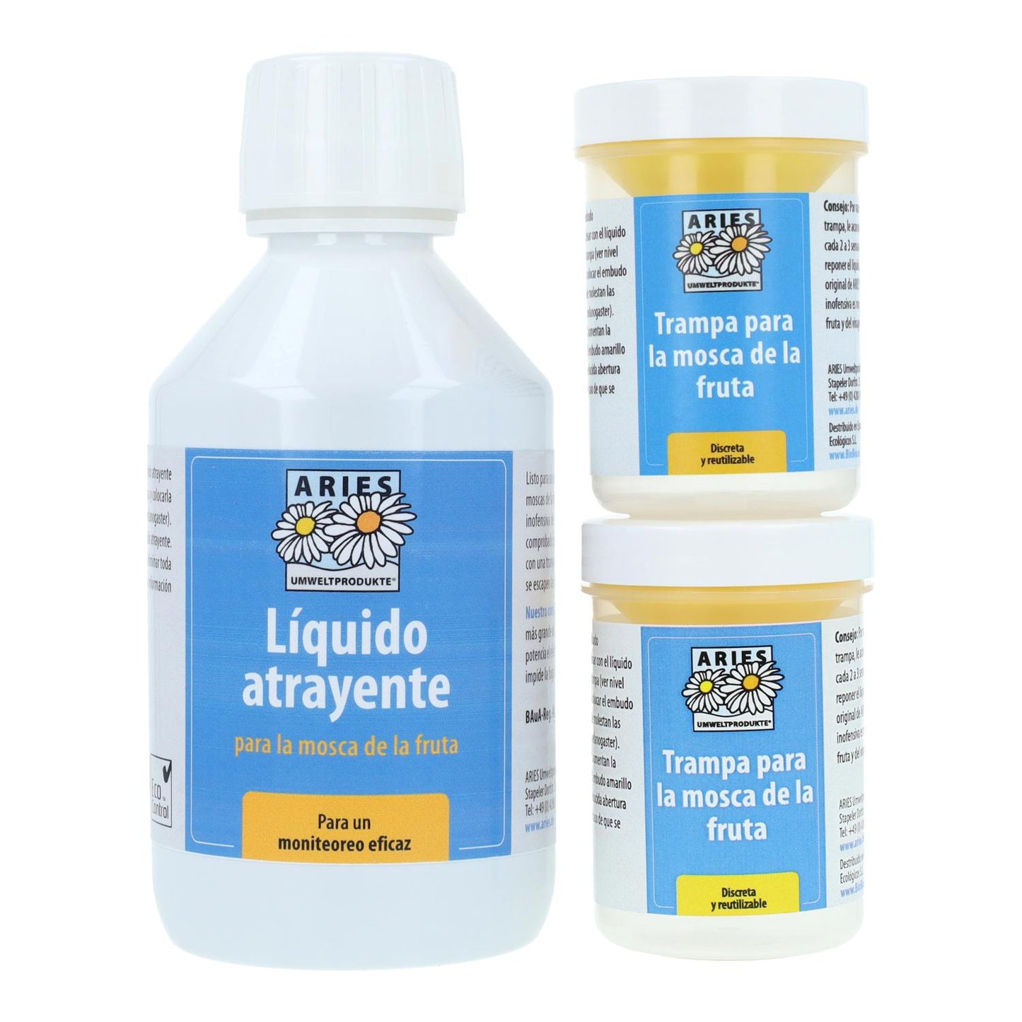 Trampa mosca de la fruta Aries Set 2 trampas + 1 botella 250 ml