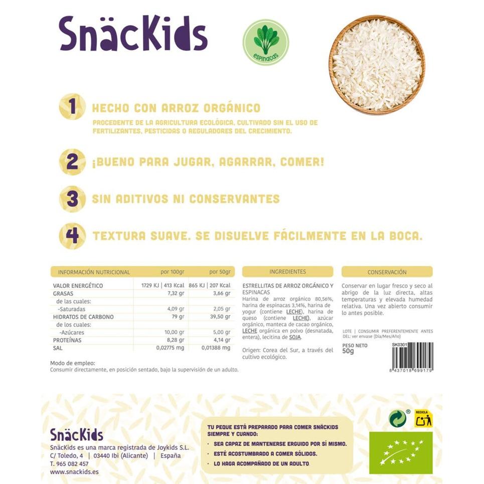 Snack ecológico para bebé +12 meses Estrellas Arróz y Espinacas