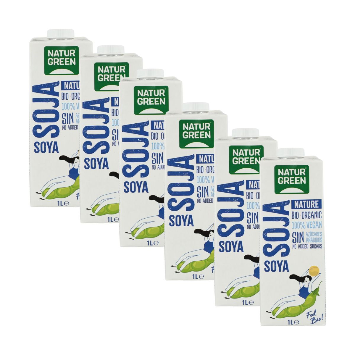 Pack 6 x Bebida de Soja Nature sin Azúcares NaturGreen 1 L
