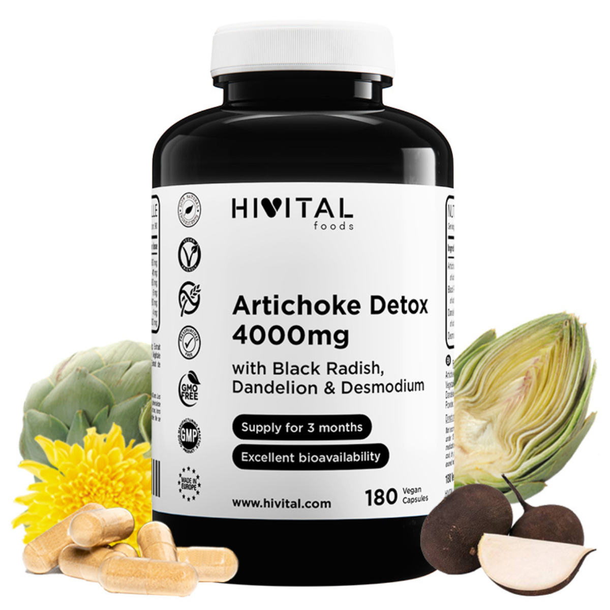 Alcachofa Detox 4000 mg Hivital 180 cápsulas veganas