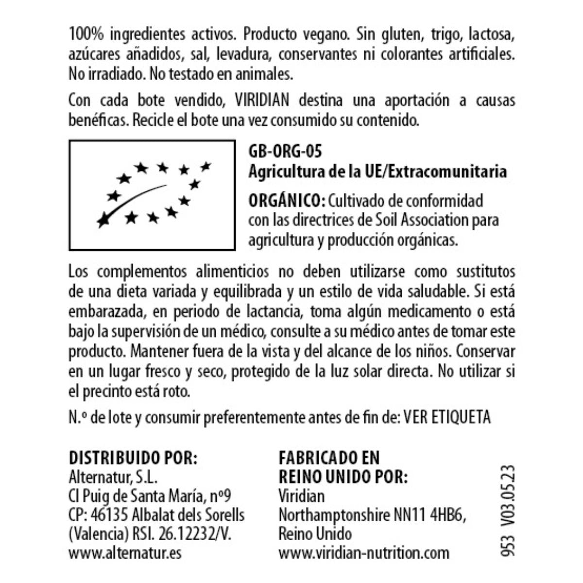 Té Verde Orgánico 500 mg 30 cápsulas veganas