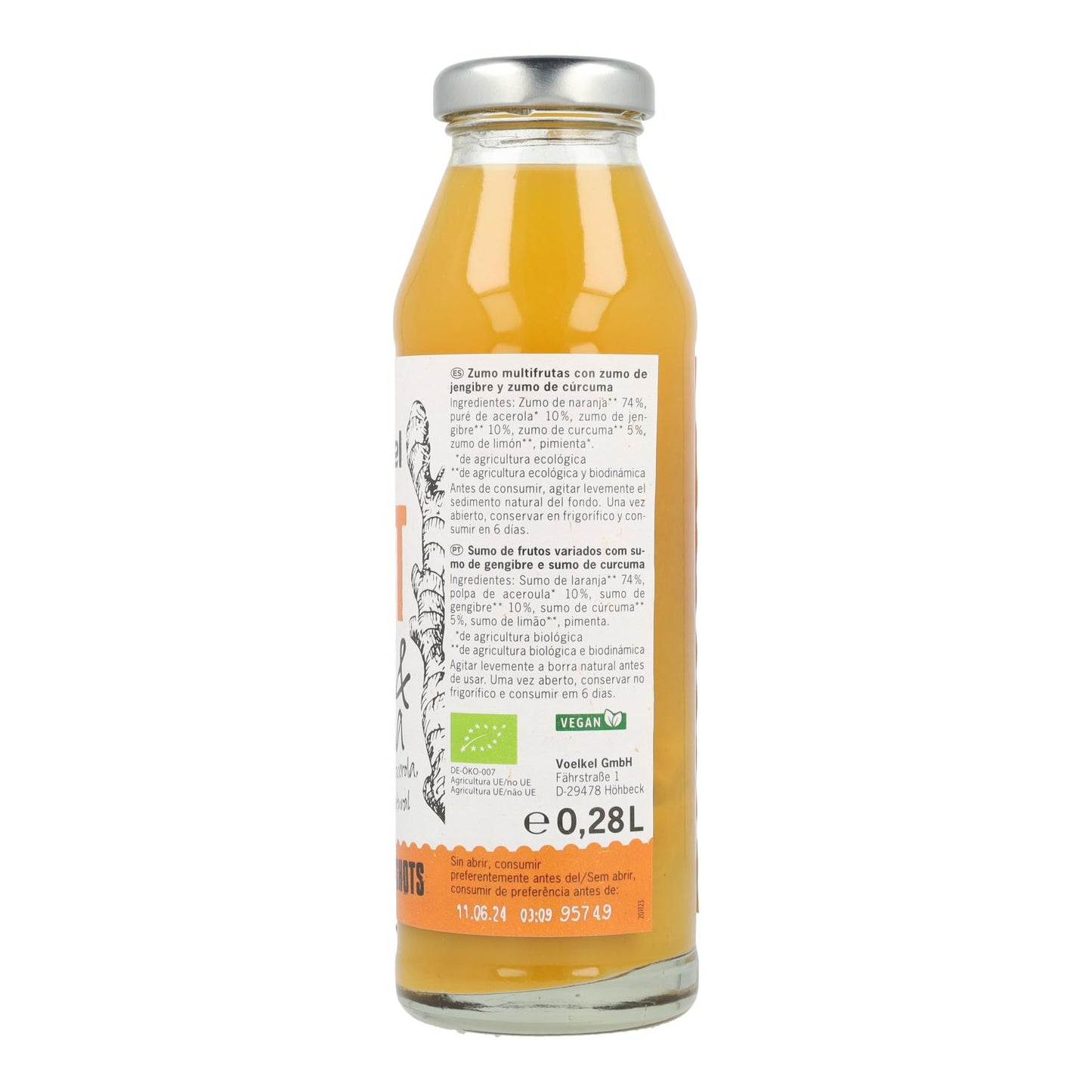 SHOT de Jengibre y cúrcuma (naranja, acerola , limón) Novedad Voelkel 280ml