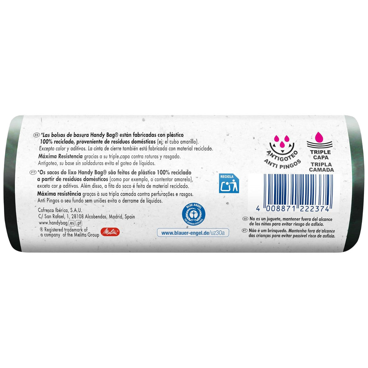 Bolsas basura Resistente y Eco 50L Handy Bag 8 uds 100% recicladas