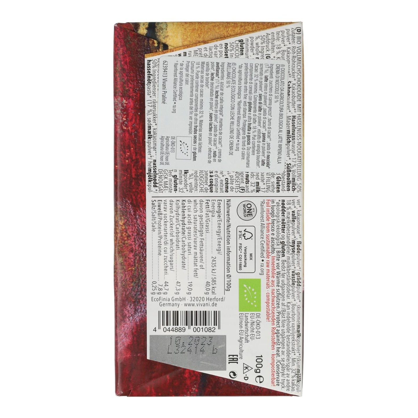 Chocolate con Leche con Praliné BIO Vivani 100g