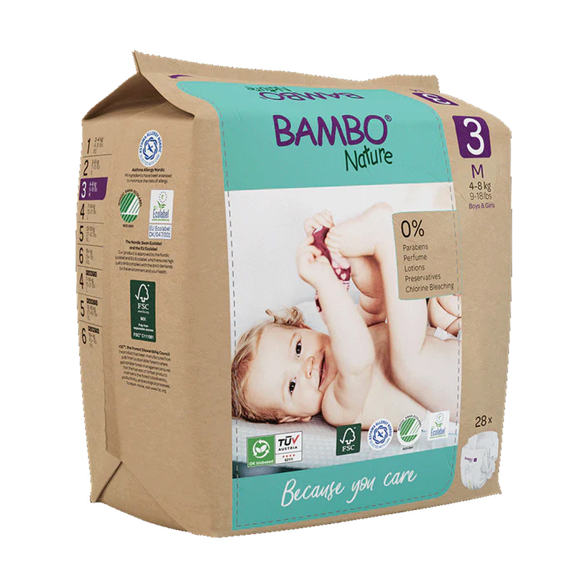 Pack Pañales Bambo Nature talla 3, (4-8 kg), 3 x 28 unidades