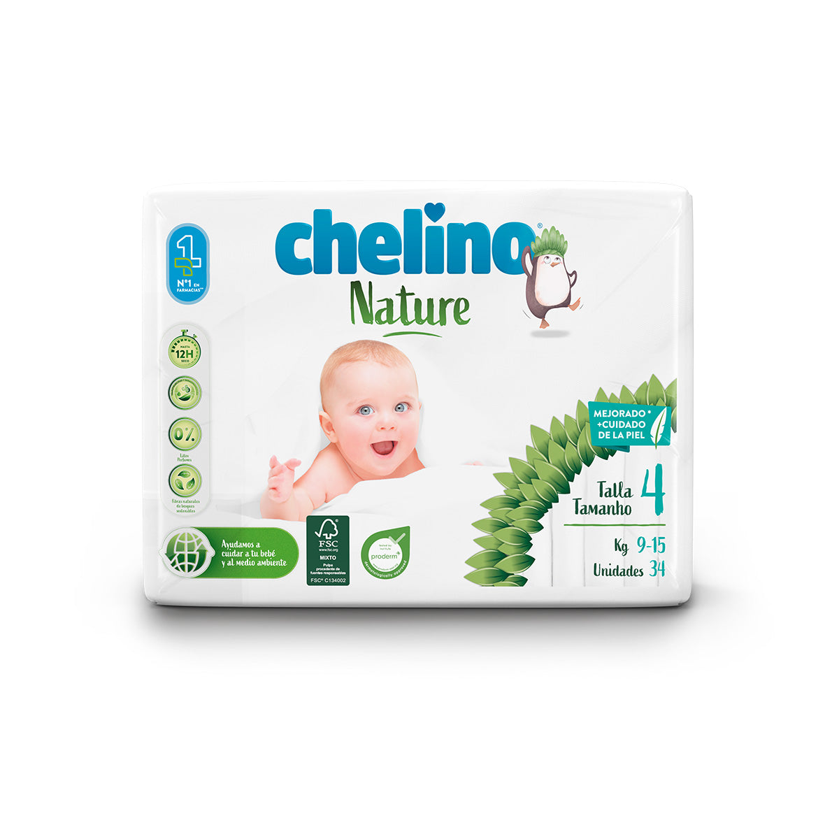 Pack ahorro Pañales T4 9-15 kg Chelino Nature 136 unidades
