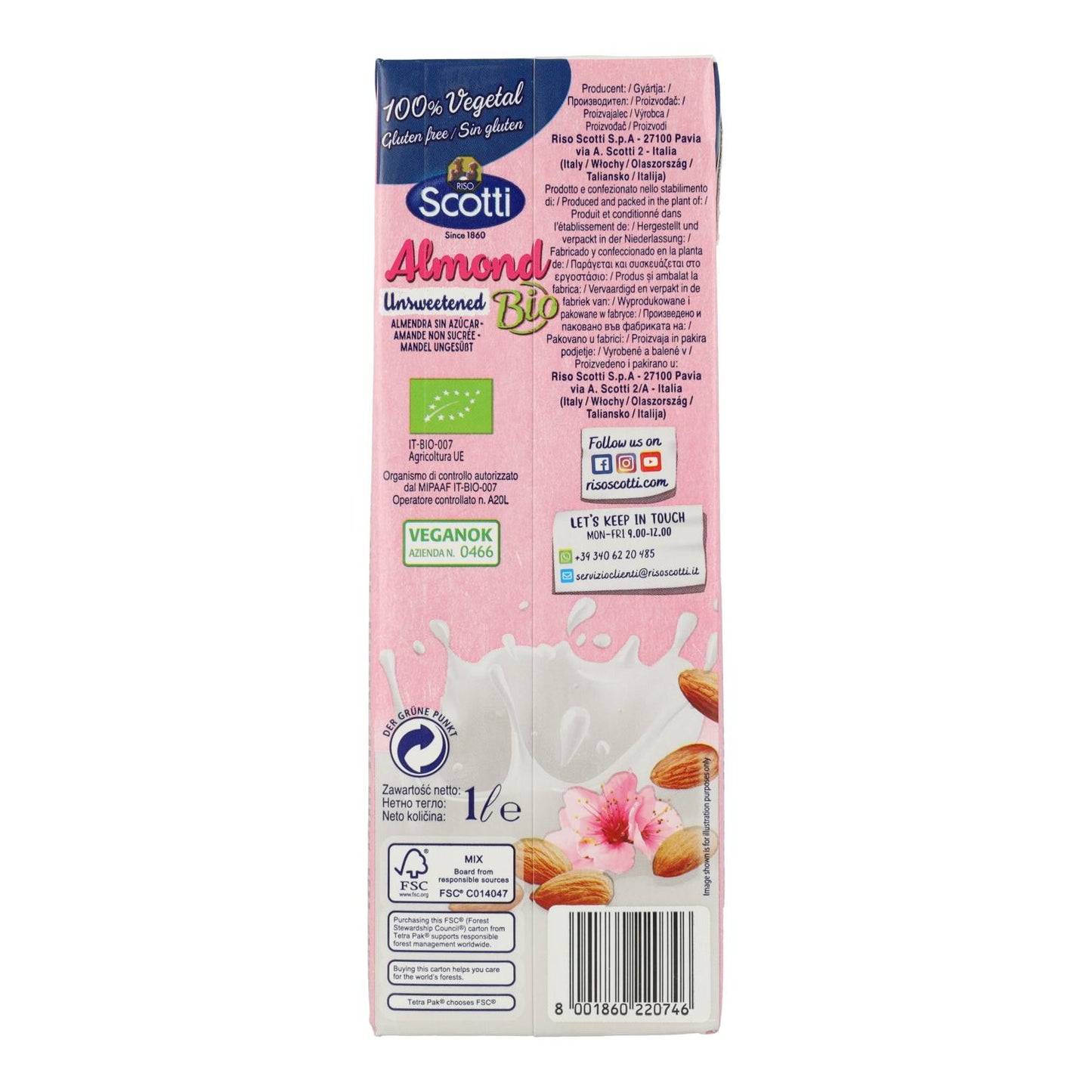 Pack 10x Bebida de Almendras sin azúcar BIO Scotti 1 L