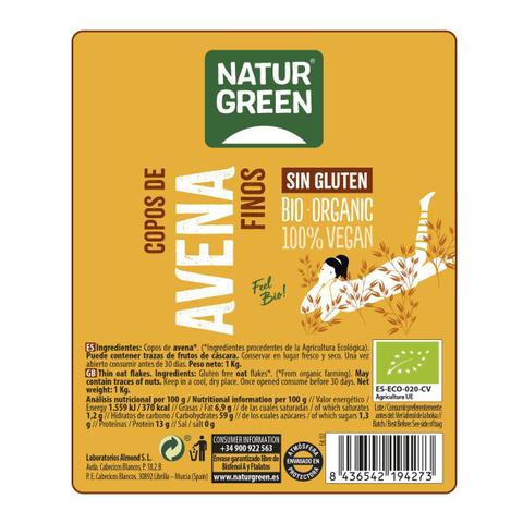 Copos de Avena Finos Sin Gluten Bio NaturGreen, 1 Kg