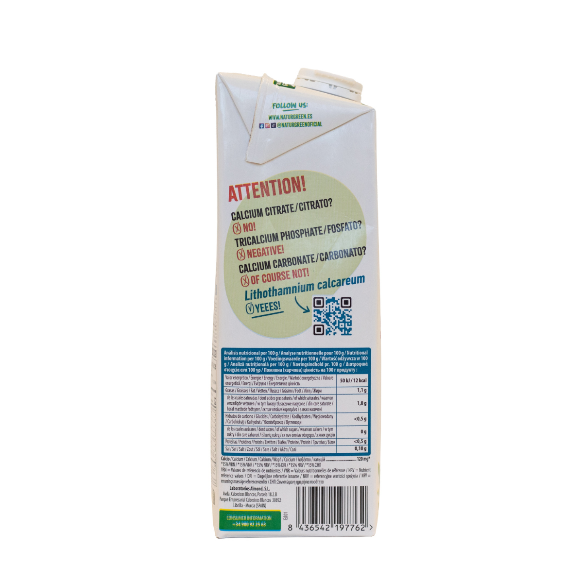 Bebida vegetal Coconut sin azúcar calcio NaturGreen 1 litro