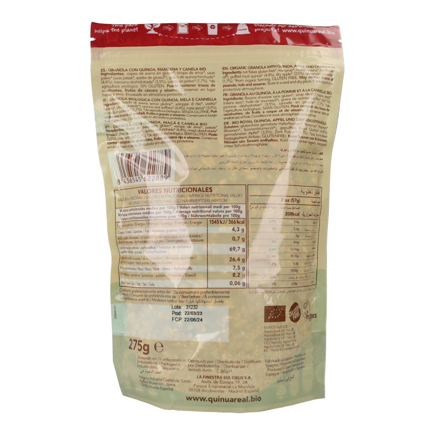 Granola de Quinoa con Manzana y Canela Sin Gluten Quinua Real 250 g