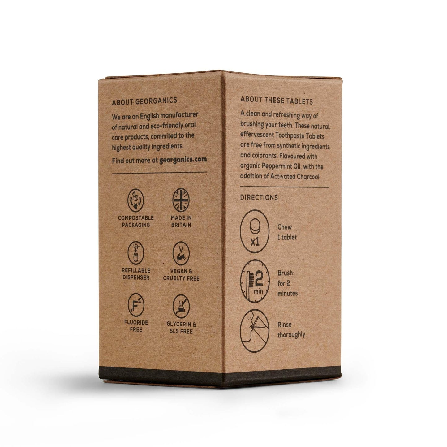 Dentífrico Natural en Tabletas con Carbón Activado y Menta Georganics  120 tabletas