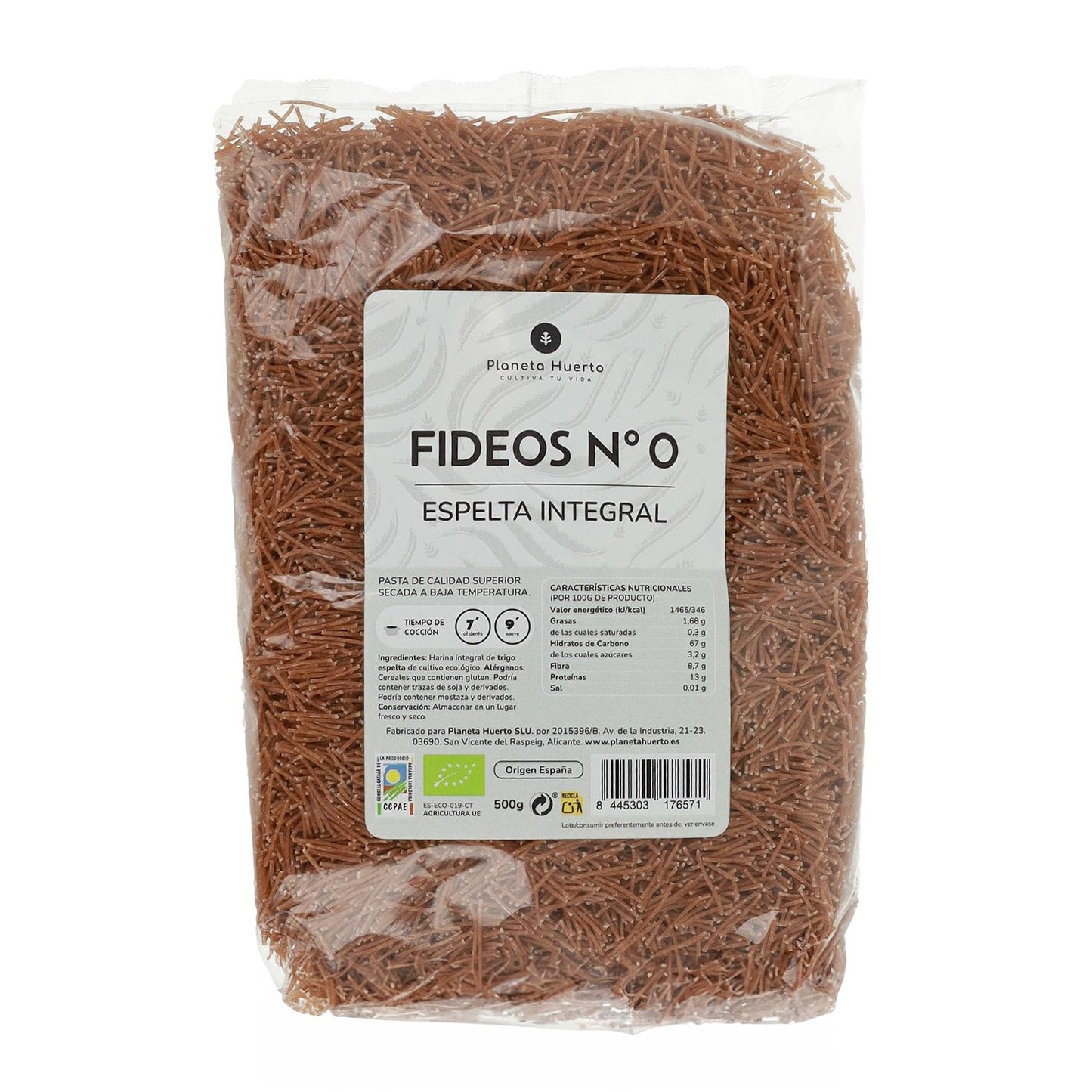 Fideos nº0 de espelta integral ECO Planeta Huerto 500gr