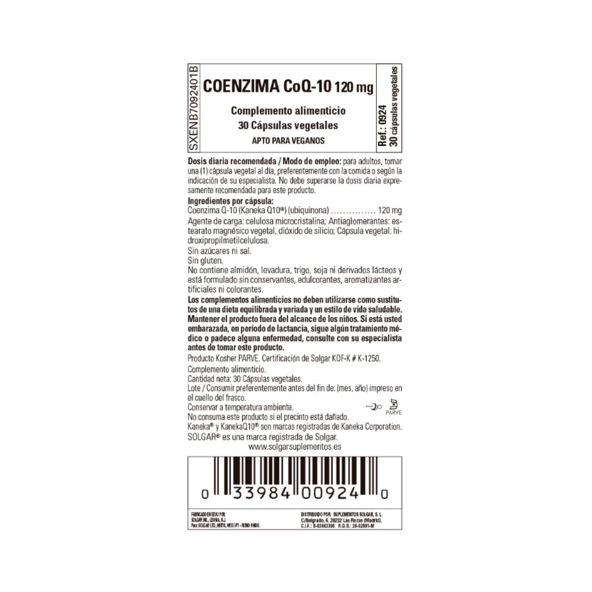Coenzima CoQ10 (vegana), 30 cápsulas vegetales de 120mg