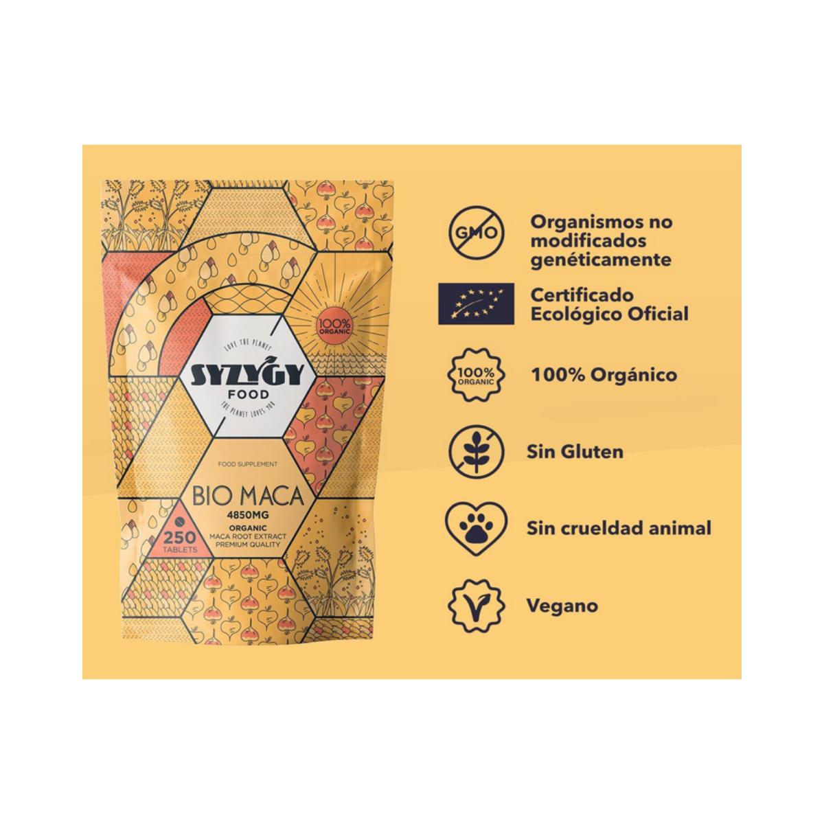 Extracto de Pura Maca Andina Ecológica, 250 comprimidos. SYZYGY FOOD