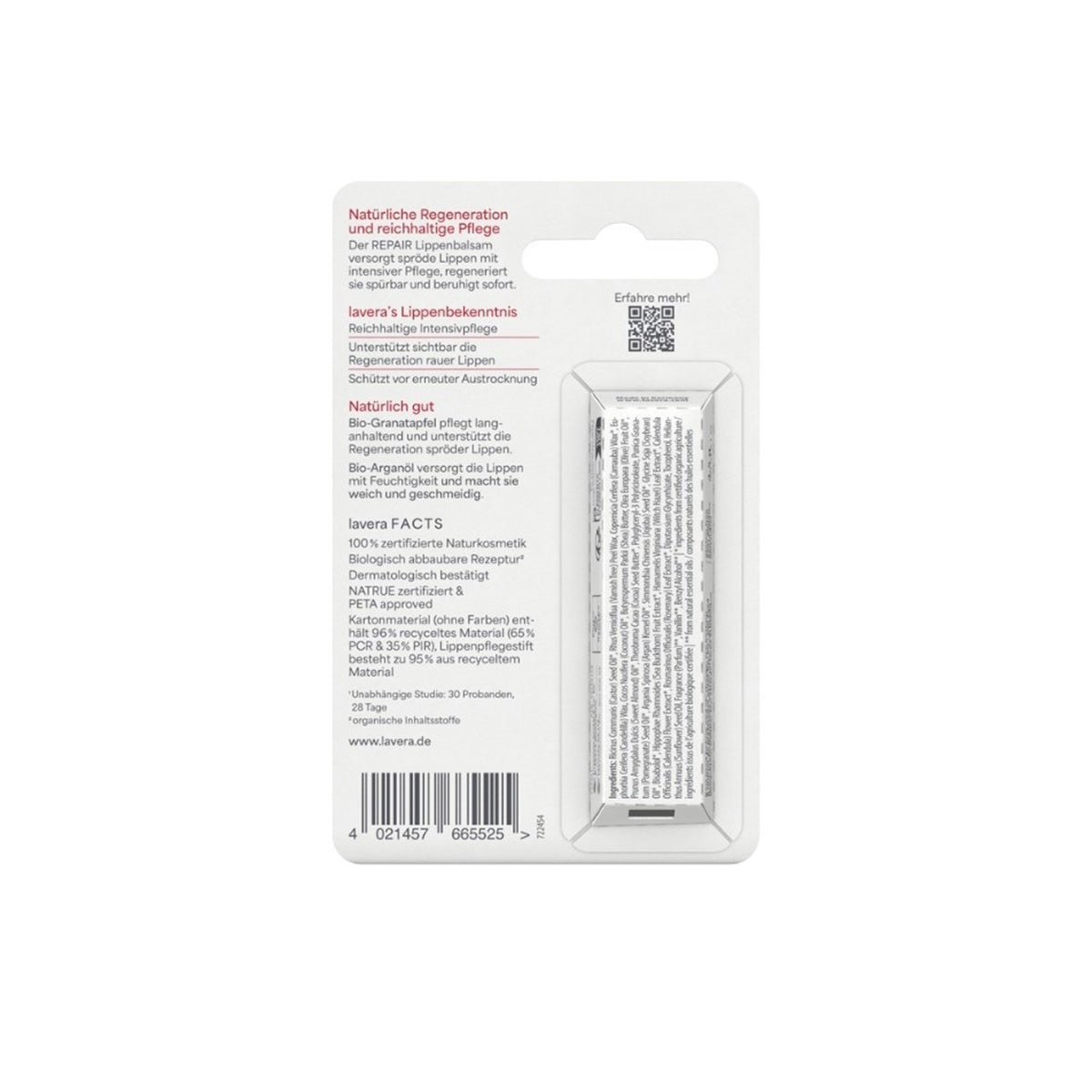 Bálsamo labial reparador aceite de argan & granada bio Lavera 4,5 g