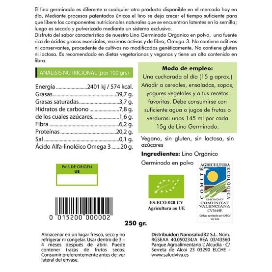 Lino germinado ECO 250 g, Salud Viva