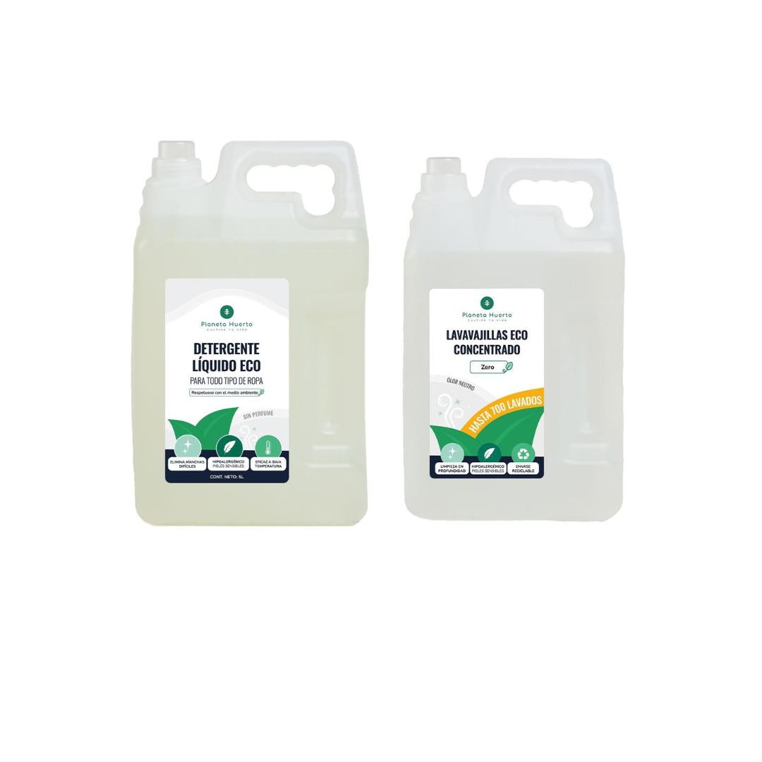 Pack hipoalergénico sin perfume ECO: Lavavajillas Manual 5 litros + Detergente Líquido Ropa 5 litros Planeta Huerto