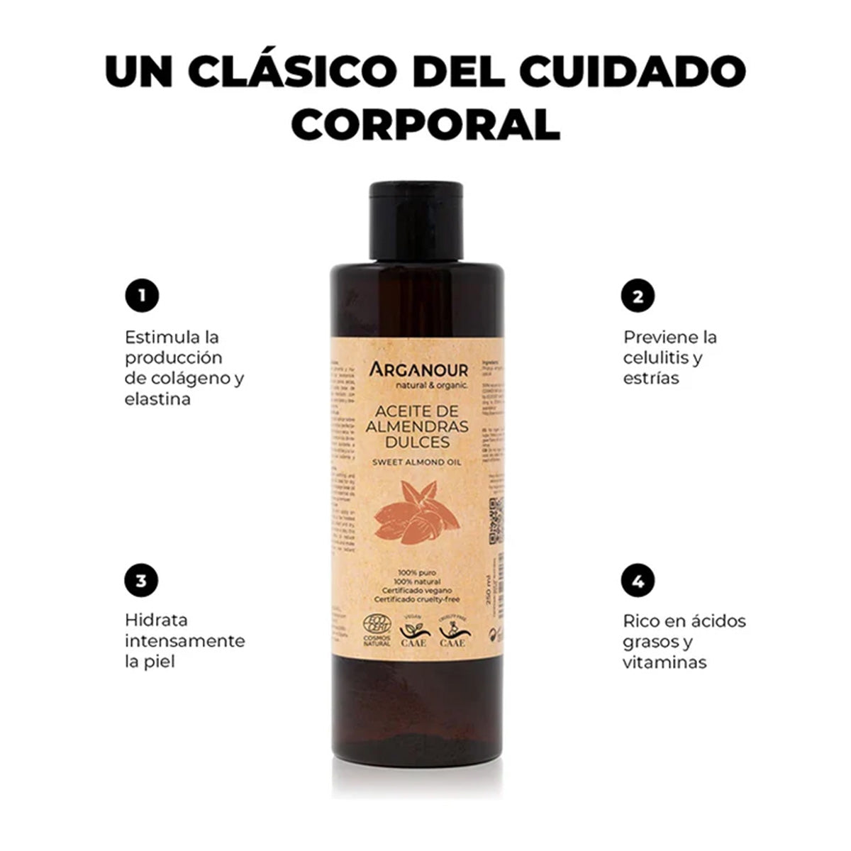 Aceite de almendras dulces 100% puro Arganour 250ml
