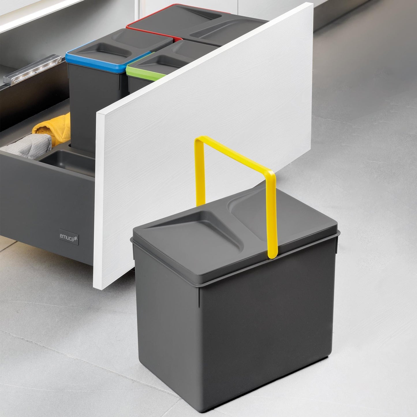 Contenedores para cajón de cocina Recycle, Altura 216, 2x12, Plástico gris antracita Emuca
