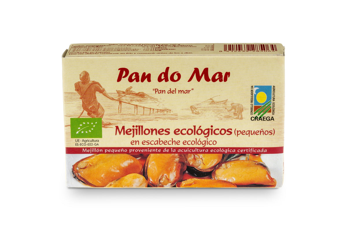 Mejillones ecológicos en escabeche ecológico (20/25 ud) en Lata Pan do Mar 115g
