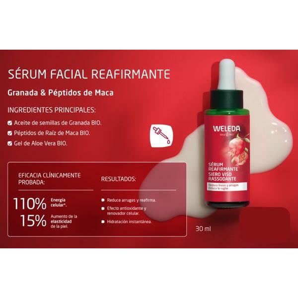 Sérum reafirmante de granada y péptidos de maca Weleda 30 ml