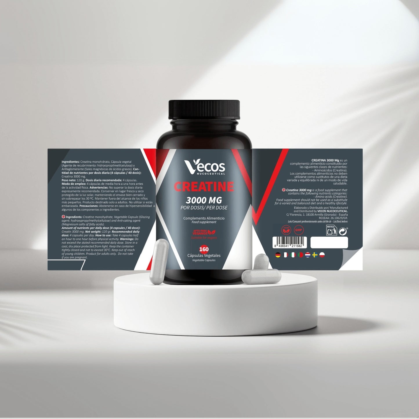 Creatina 3000 mg Vecos 160 capsulas