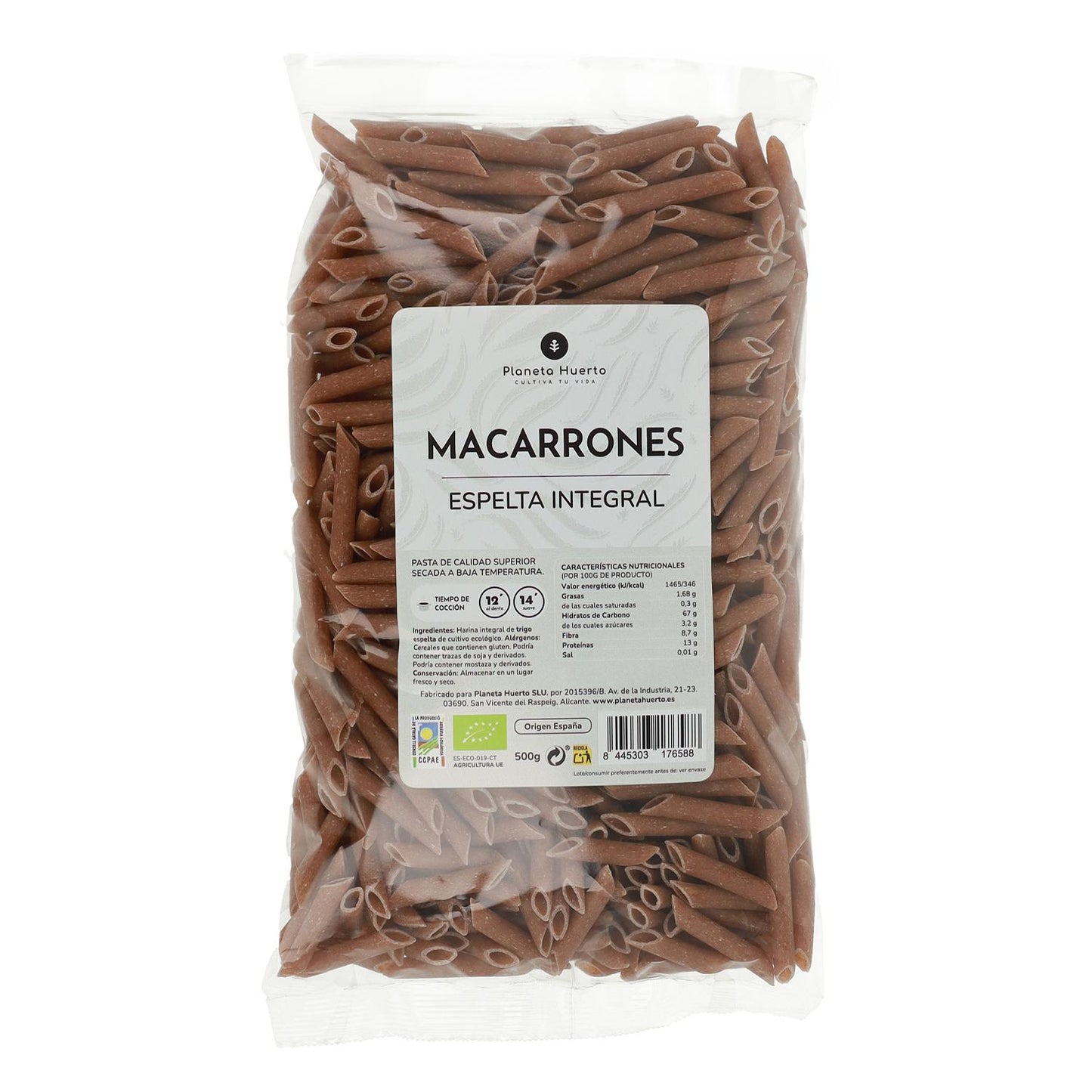 Macarrones de espelta integral ECO Planeta Huerto 500gr