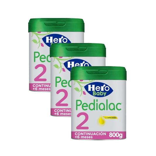 Pack 3 x Pedialac Leche 2 Para Bebés de hasta 12 meses 800gr. Hero Baby