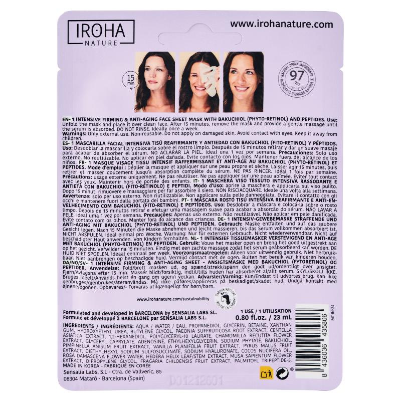 Mascarilla Facial Tisú Reafirmante & AntiAge Bakuchiol Iroha Nature 23 m