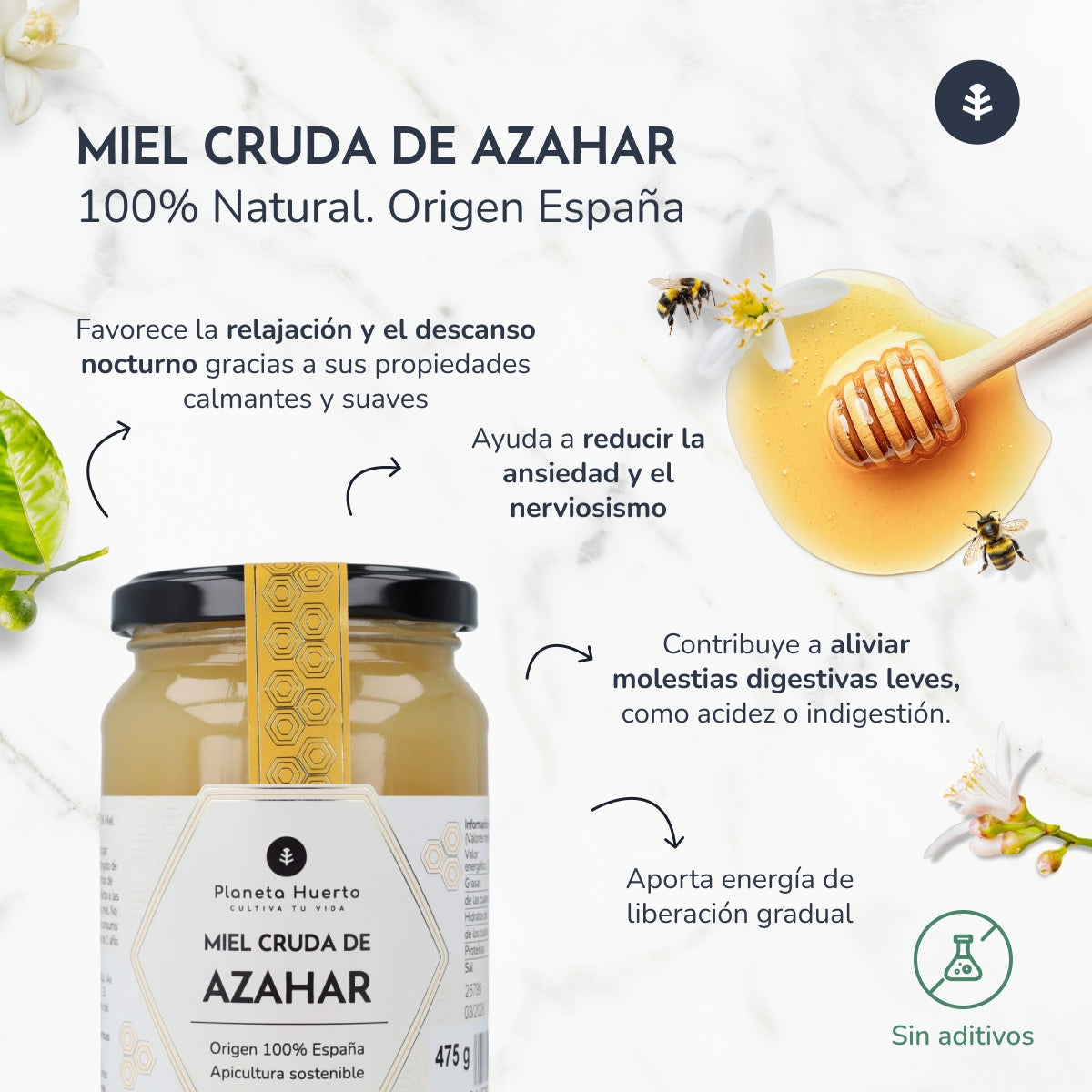 Miel Cruda de Azahar Planeta Huerto 475 g