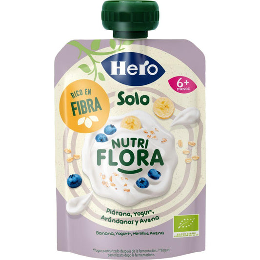 Bolsita Nutri Flora sabor Plátano, Arándanos, Yogur y Avena 100 g Hero Solo