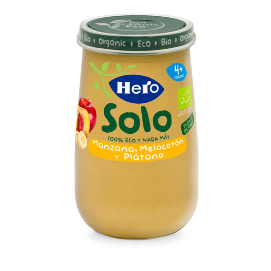 Tarrito de Manzana, Melocotón y Plátano Eco 190 g-Hero Baby