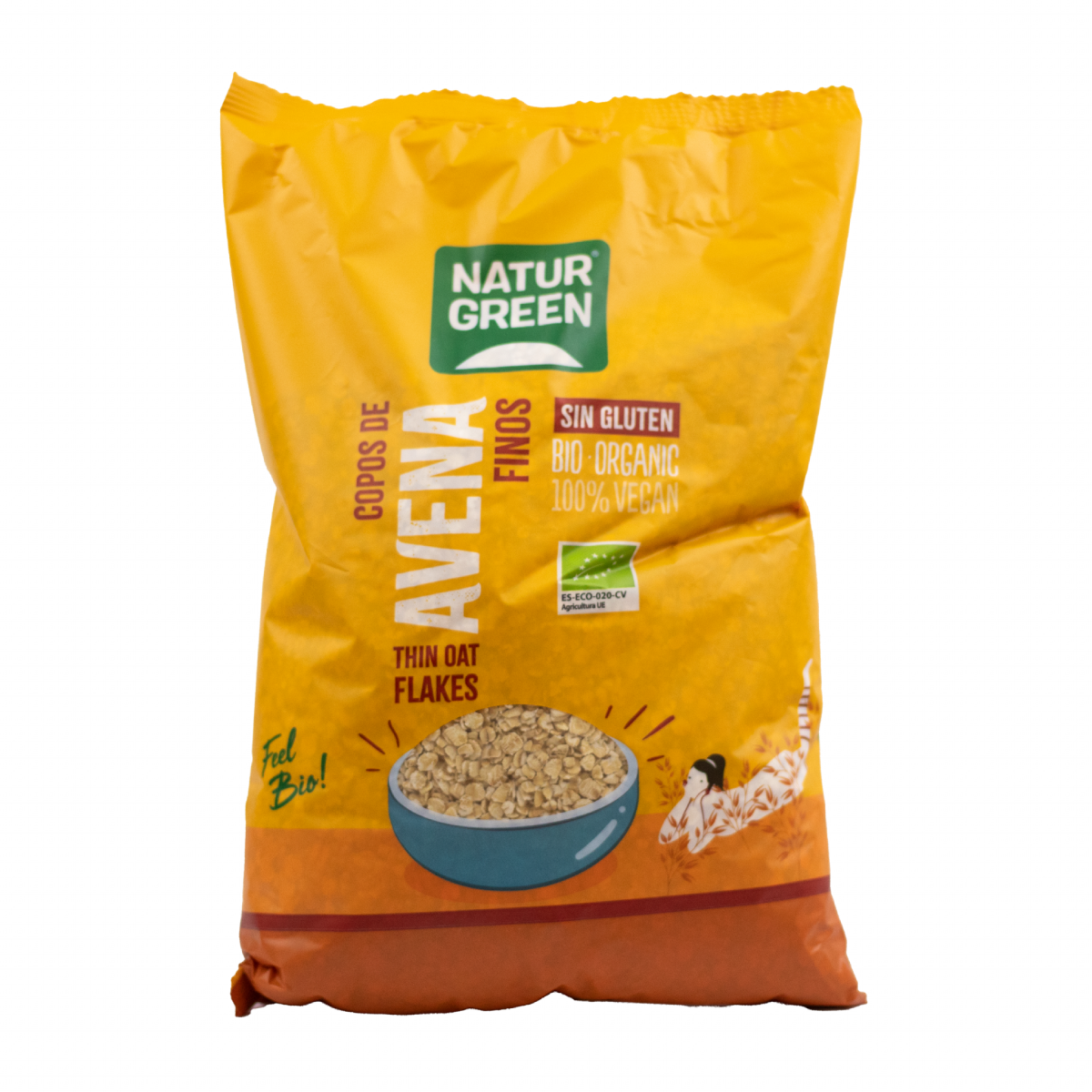 Copos de Avena Finos Sin Gluten Bio NaturGreen, 1 Kg